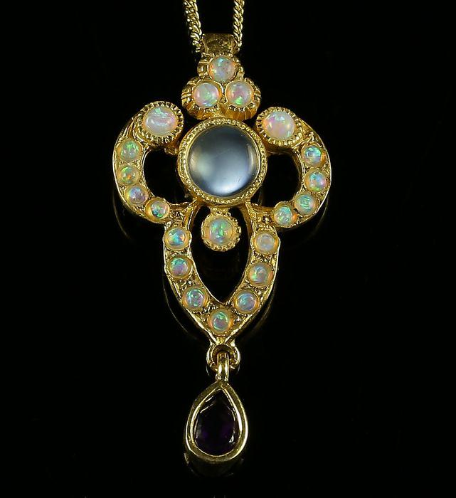 NO RESERVE PRICE Silver Gilt Opal, Amethyst & Moonstone: 45cm