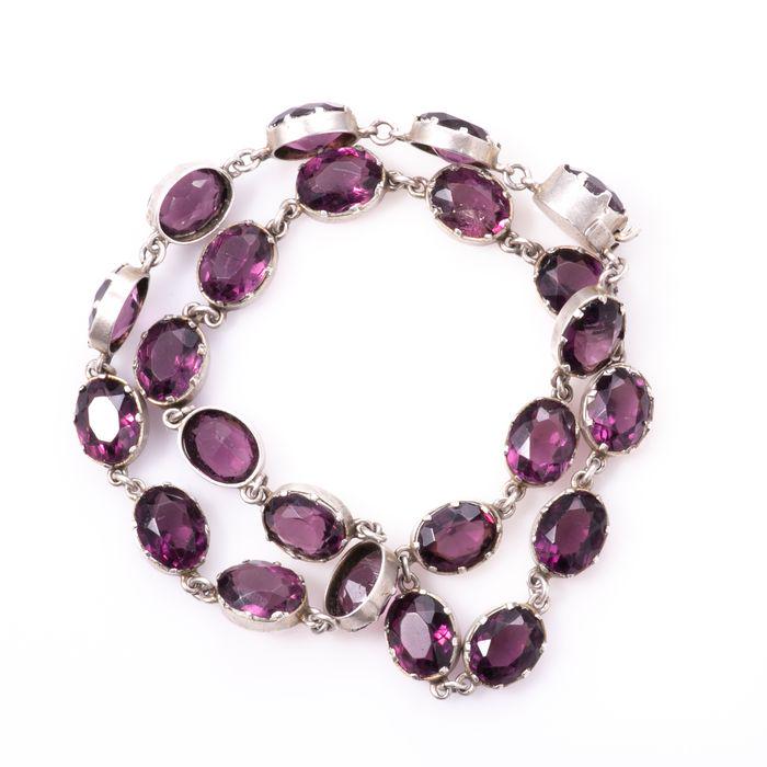 NO RESERVE PRICE Georgian 105ct Amethyst Silver Riviere (1 of 6)