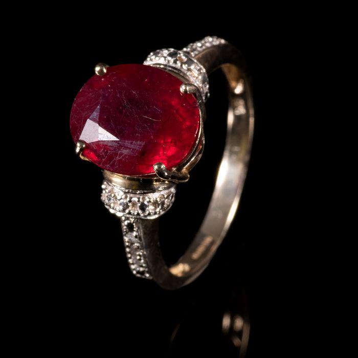 FREE POST 9 kt. Yellow gold - Ring - 3.85 ct Ruby - (1 of 7)