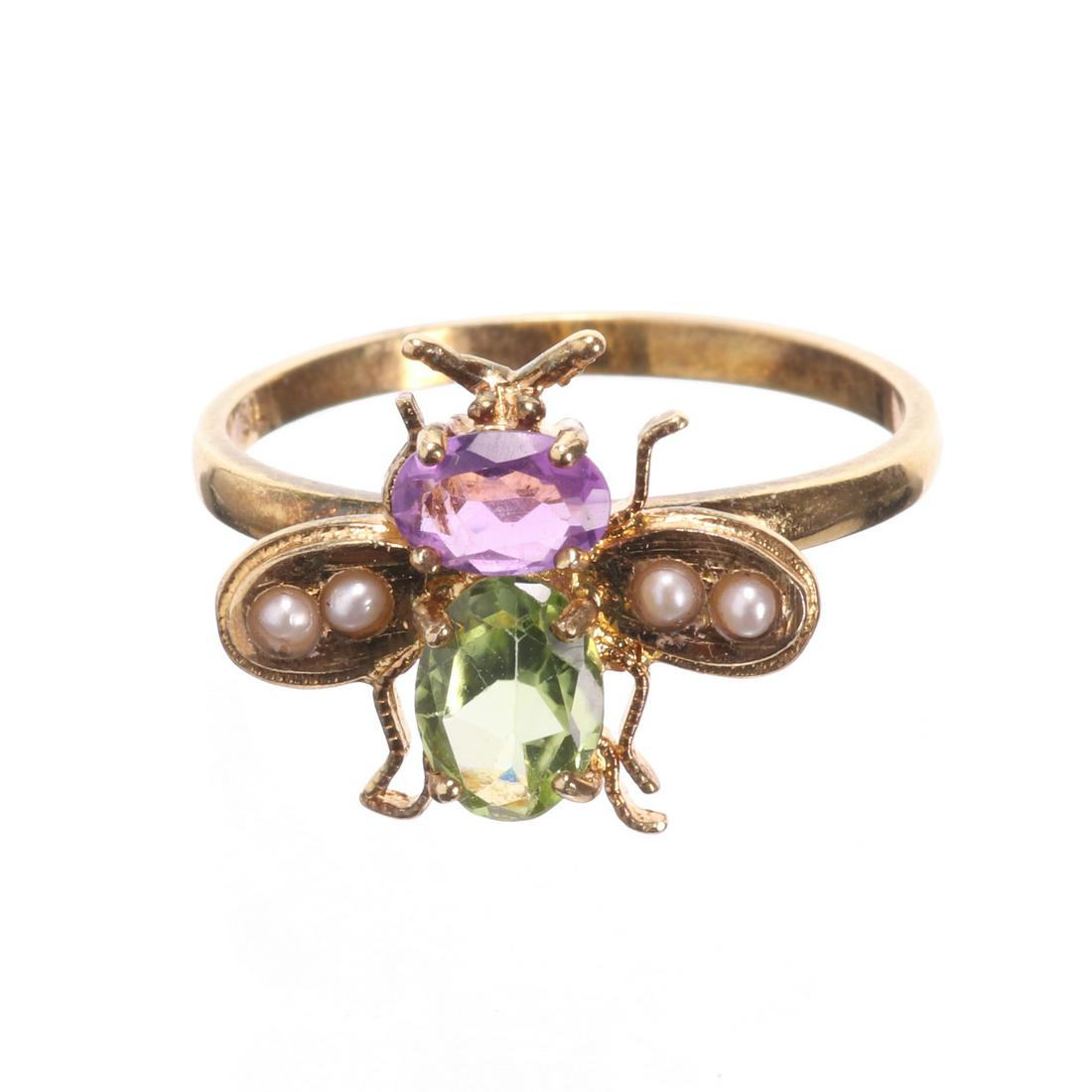 FREE POST Gilded Silver Amethyst, Pearl & Peridot Bug (1 of 1)