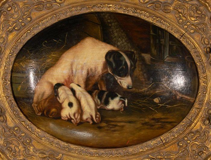 XIX Century English School - Dog with Puppies Oil (1 of 6)