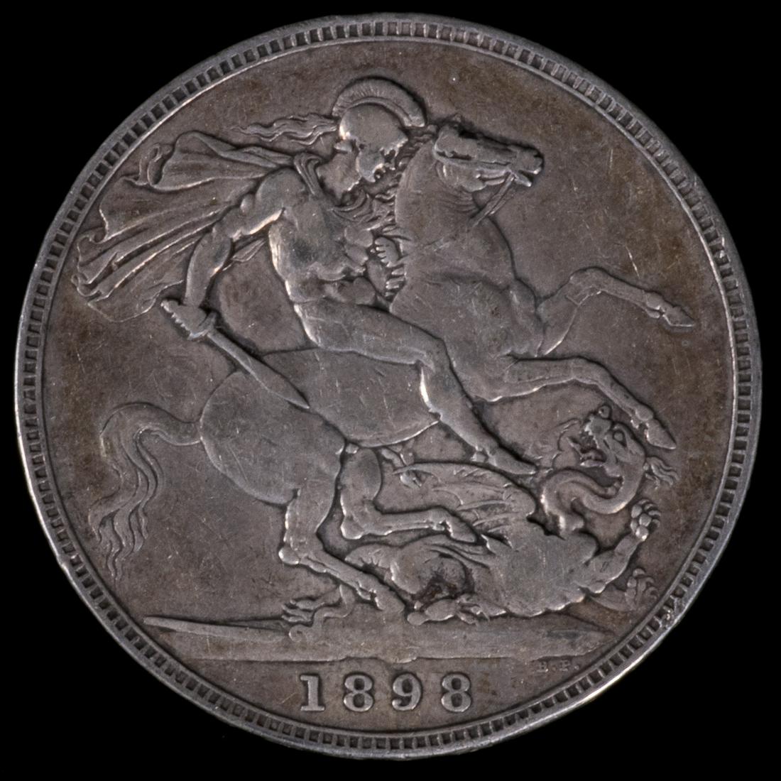 NO RESERVE PRICE 1898 Silver British Crown Coin - St (1 of 6)