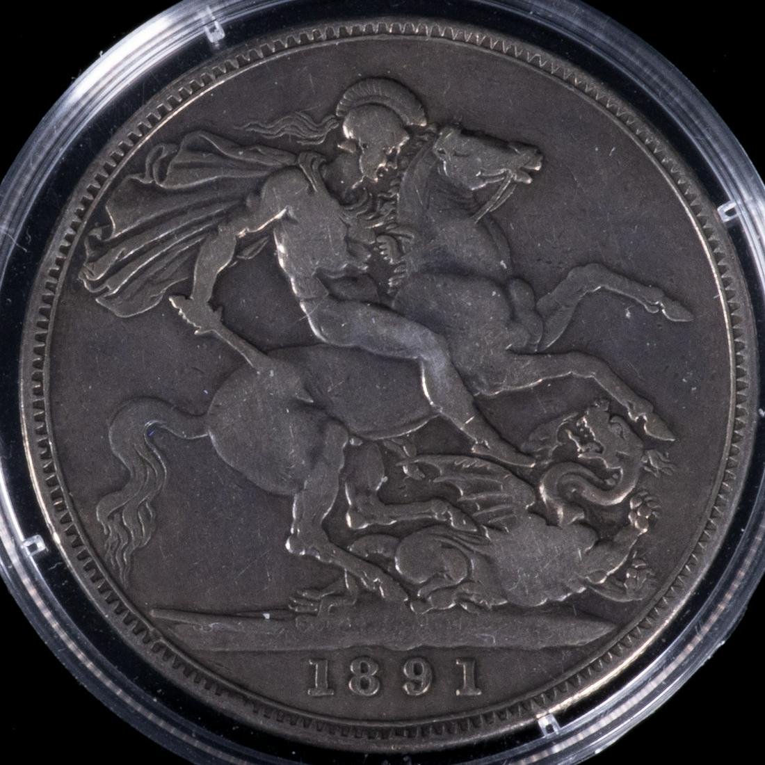 NO RESERVE PRICE 1891 One Crown Silver Coin - St George (1 of 6)