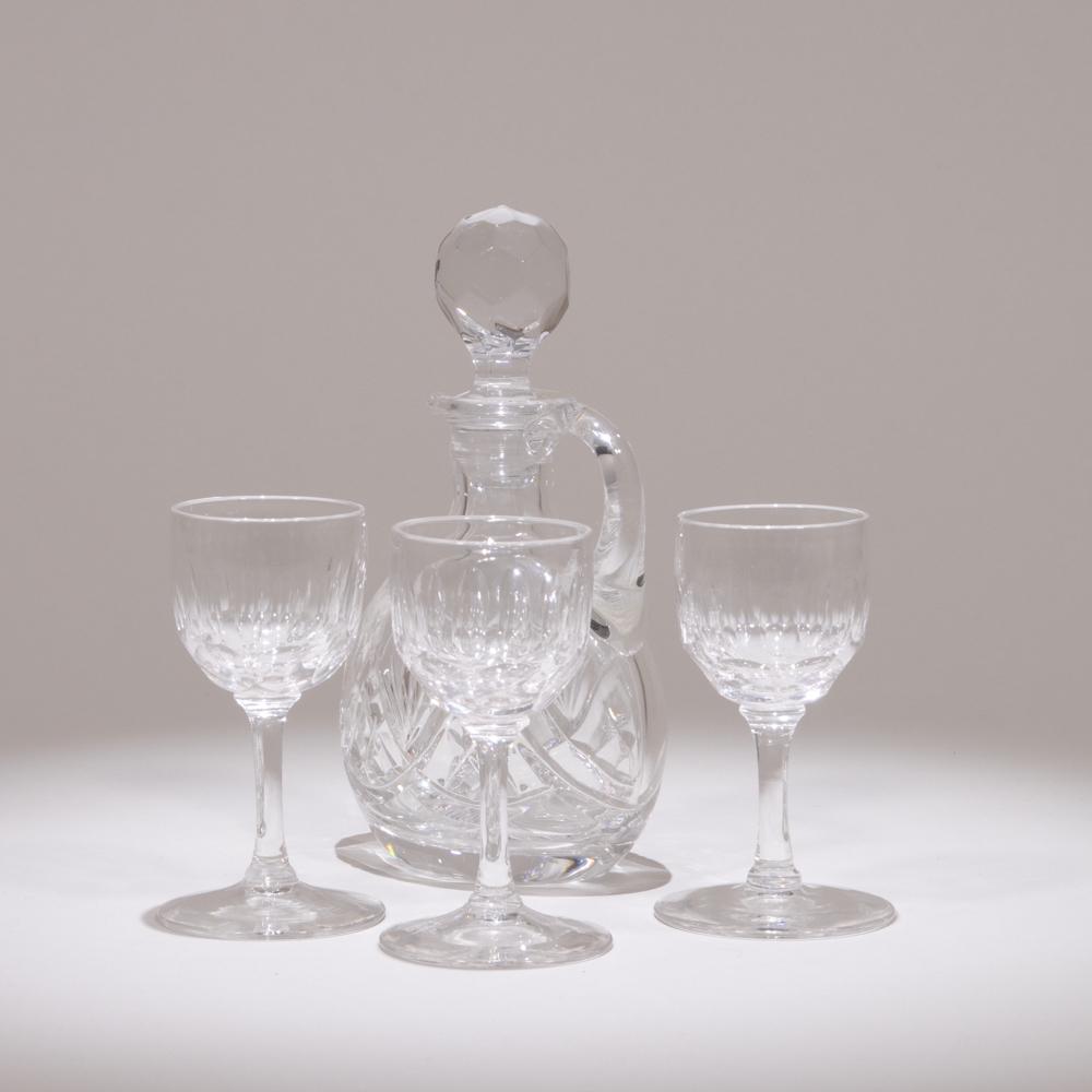 Small Crystal Glass Decanter & Three Glasses Barnebys