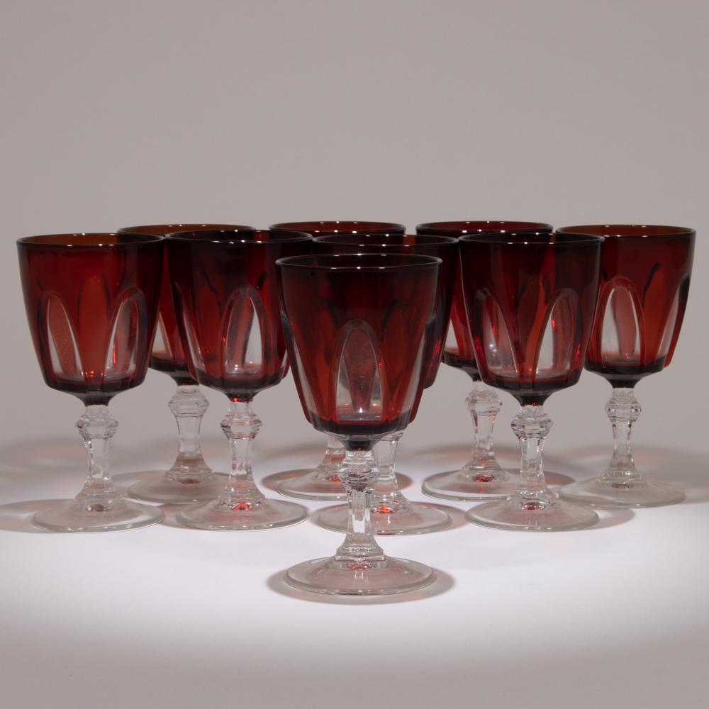 Lot of 9 Ruby Flashed Fine Crystal Glasses (1 of 6)
