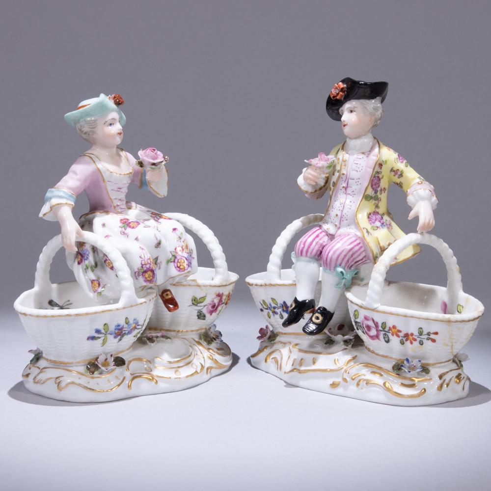 Pair of Meissen Porcelain Salt Cellars ca. 1880: 130 x 90 x 140mm. Please study all photographs carefully to get an accurate representation of the item. We offer in-house shipping internationally (US and rest of the world. Dispatched from the UK). W