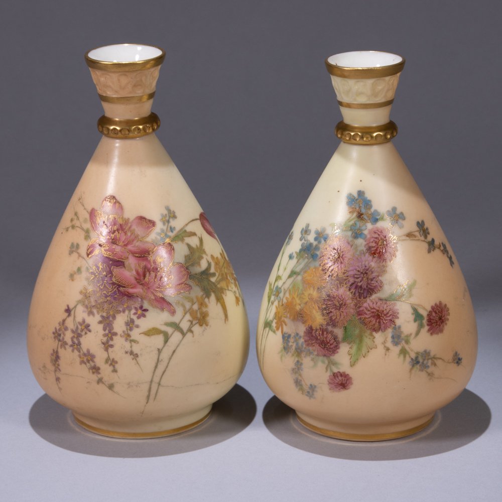 Pair of Royal Worcester Blush Porcelain Victorian Vases: Please study all photographs carefully to get an accurate representation of the item. We offer in-house shipping internationally (US and rest of the world. Dispatched from the UK). We aim to ship all 