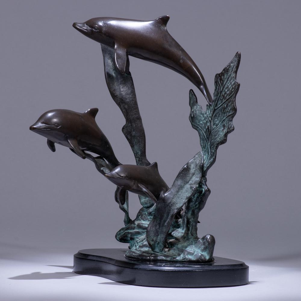 Dolphins Bronze Sculptures on Marble Stand (1 of 6)