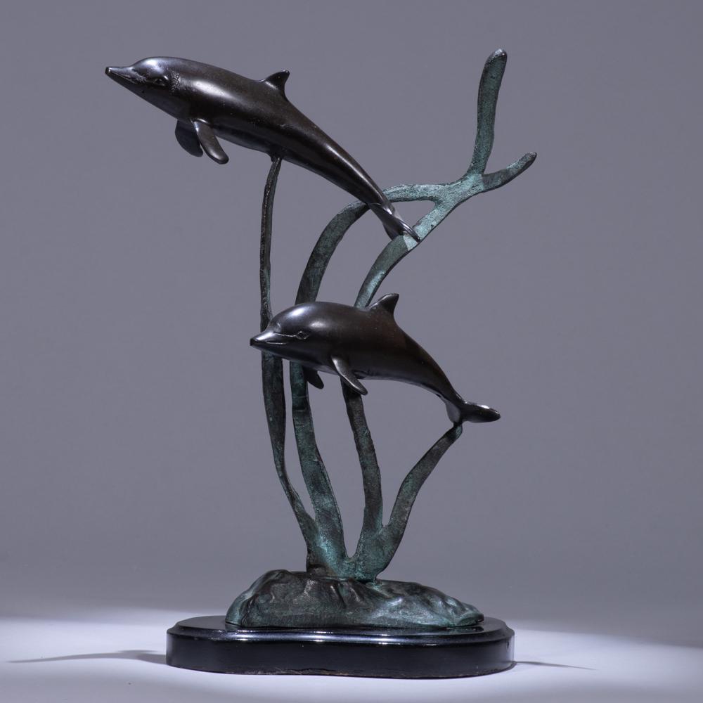 Dolphins Bronze Sculpture on Marble Stand (1 of 6)