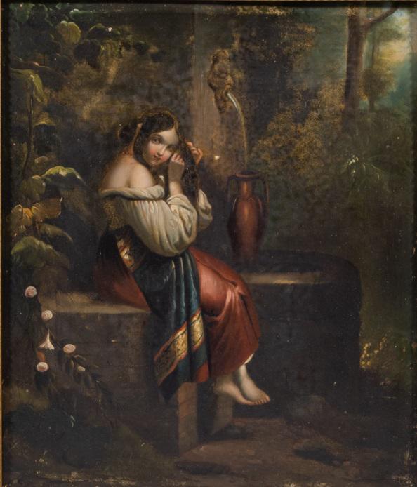 19th C British School Copper Painting of Lady by Well (1 of 7)