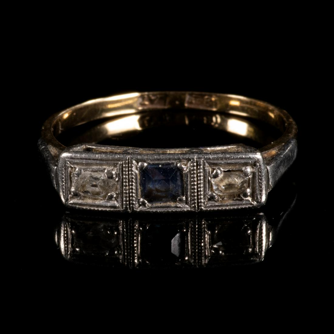 18 Kt. Gold Platinum Art Deco Sapphire Diamond Ring (1 of 7)