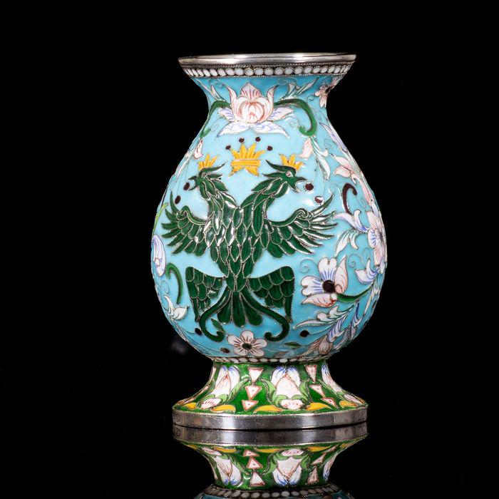 Russian Silver Enamel Vase Imperial Style Mid 20th C (1 of 6)