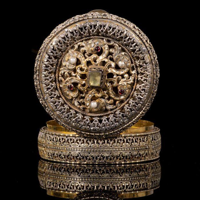19th C Austro-Hungarian Silver Box with Pearls & Gems (1 of 10)