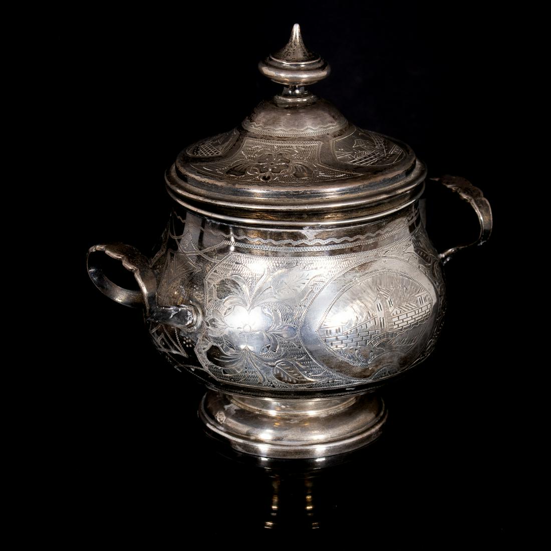 Russian Niello Silver Sugar Bowl 19th Century (1 of 6)