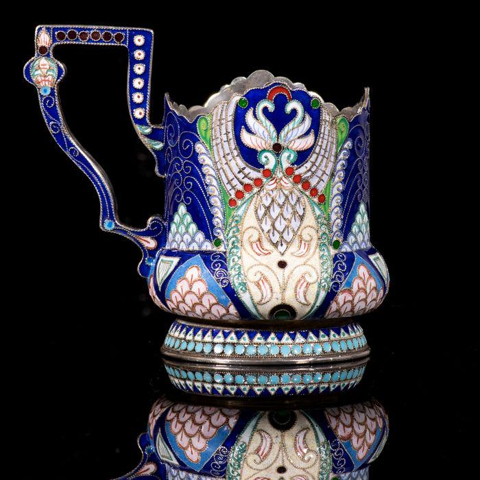 Russian Silver Cloisonne Enamel Tea Cup Holder (1 of 7)