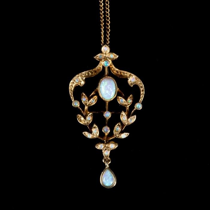Gilded Art Nouveau Style Cultured Opal Pendant Necklace (1 of 3)