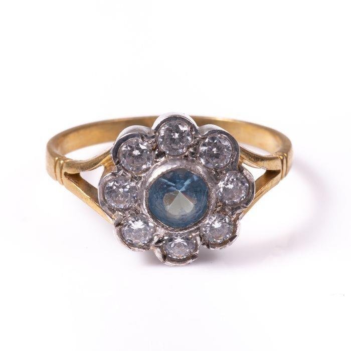 Gilded Paste Cluster Ring Synthetic Aquamarine (1 of 2)