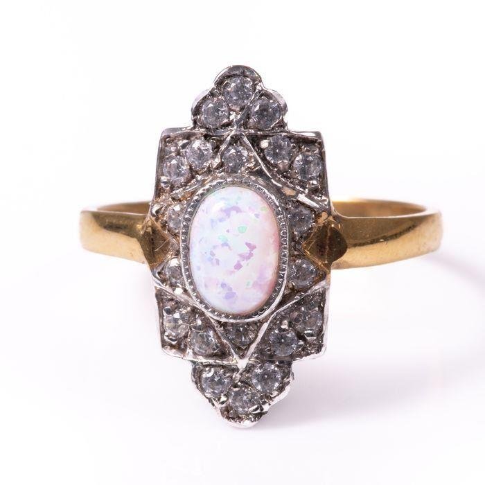 Gilded Art Deco Style Cultured Opal Ring (1 of 2)