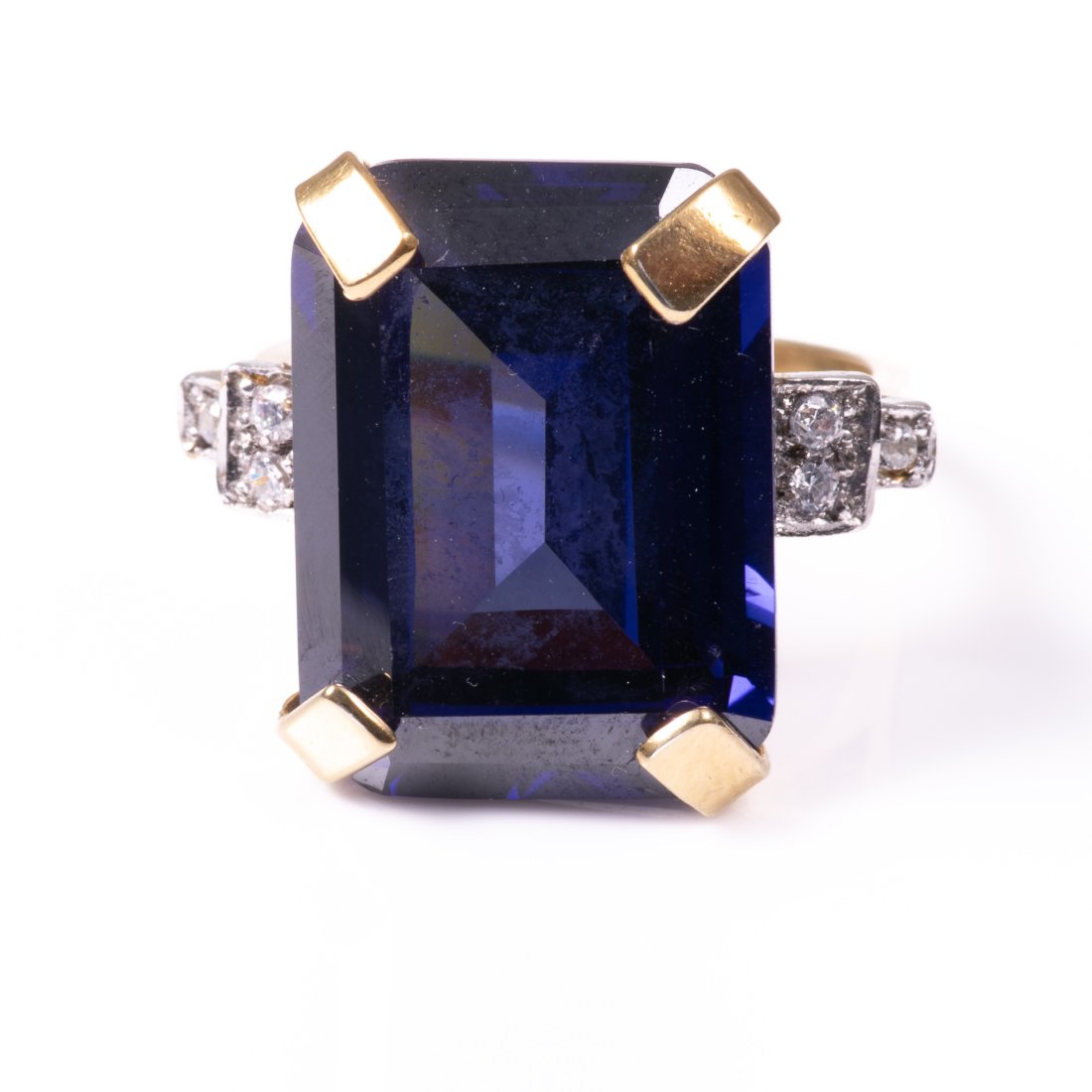 Gilded Art Deco Synthetic Sapphire Ring (1 of 1)