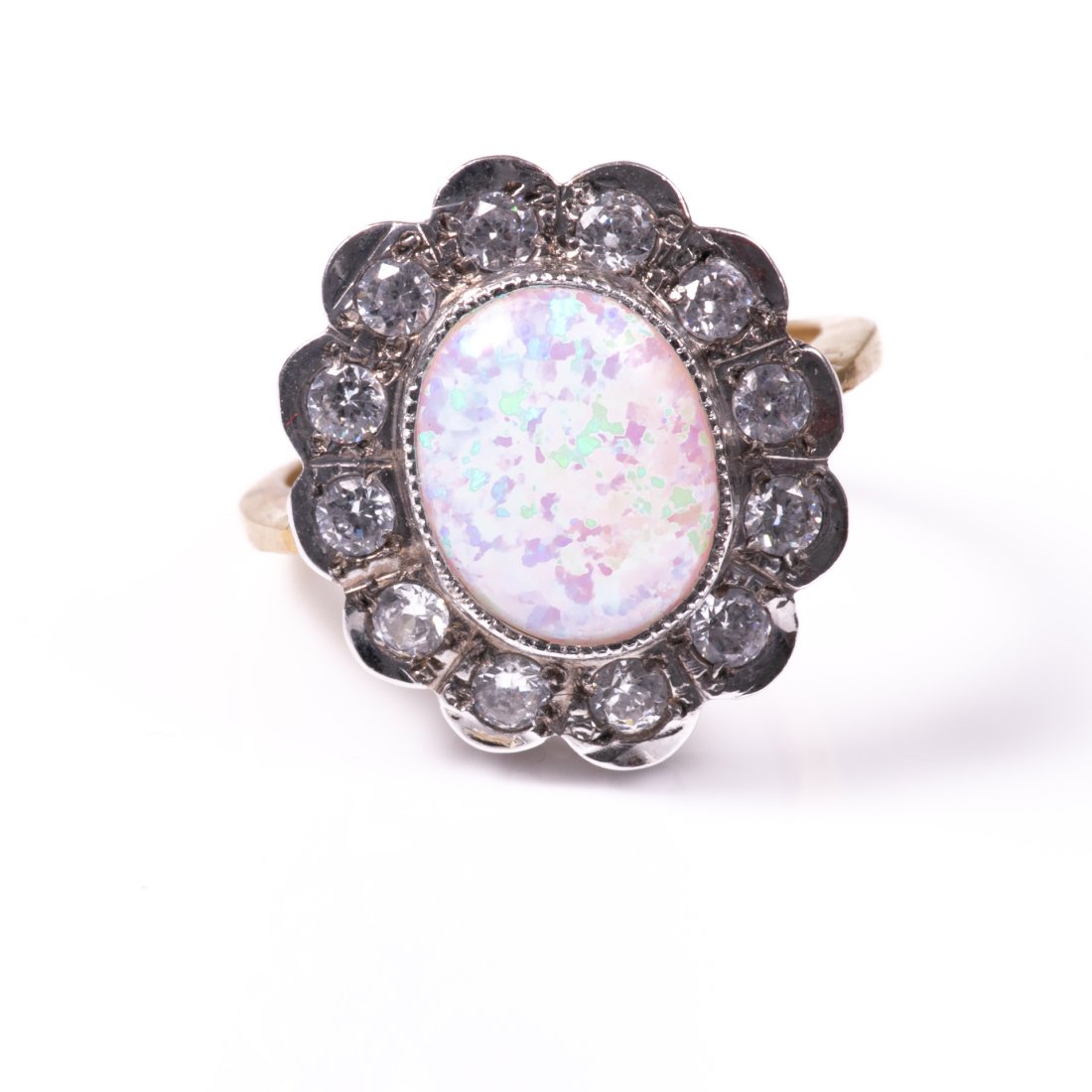 Gilded Art Deco Style Large Cultured Opal & Paste Ring (1 of 1)