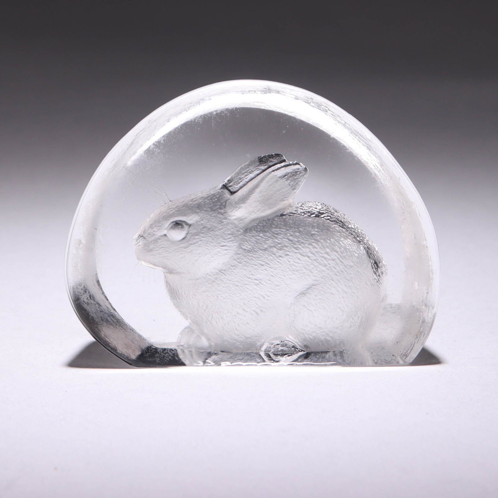 Signed Intaglio Rabbit Crystal Glass Paperweight (1 of 7)