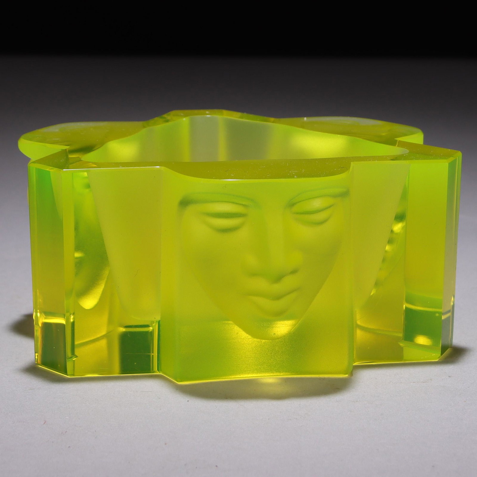 Czech Art Deco Vaseline Glass Faces Ashray: We offer in-house international shipping - following the auction end, we will send you an easy payment link. We aim to ship within 3-5 working days of receiving your payment. Please study all photogra