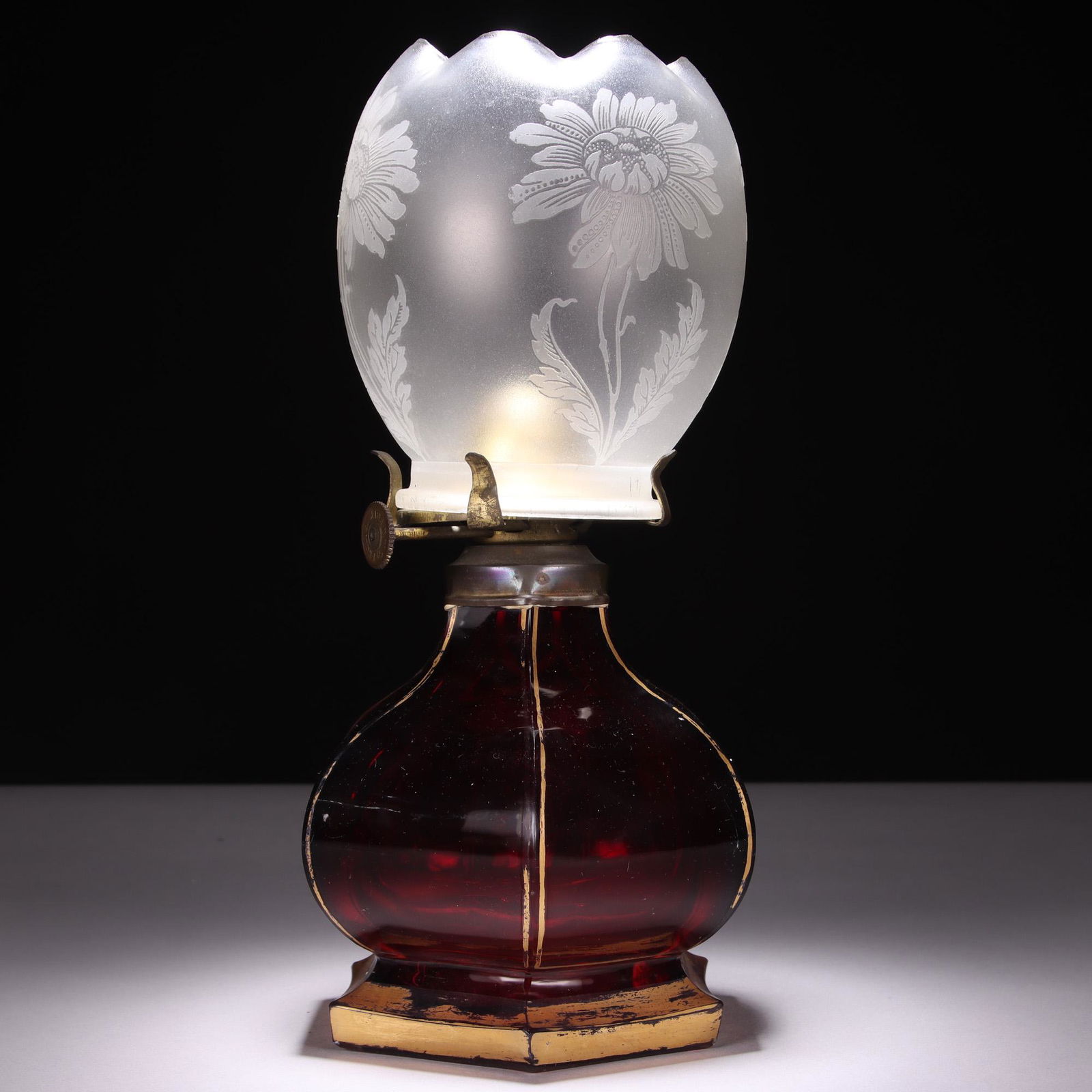Victorian Ruby Glass Etched Lamp 19th Century (1 of 7)