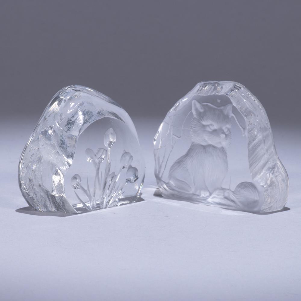 Signed Pair of Intaglio Crystal Paperweights (1 of 1)