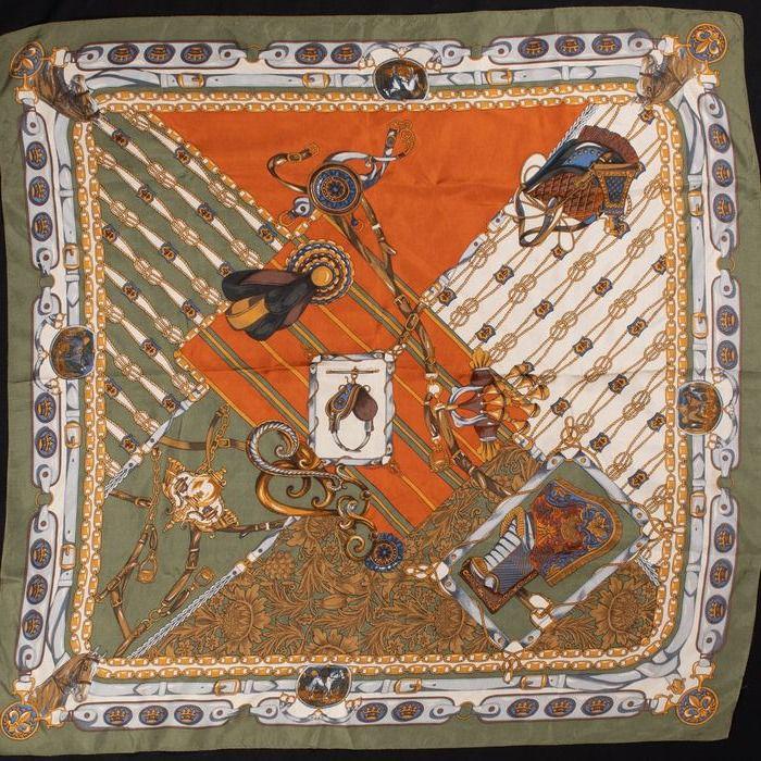 Hermes Vintage Silk Scarf: Please study all photographs carefully to get an accurate representation of the item. Please message us for information on dimensions/condition report. We offer in-house shipping internationally (US a