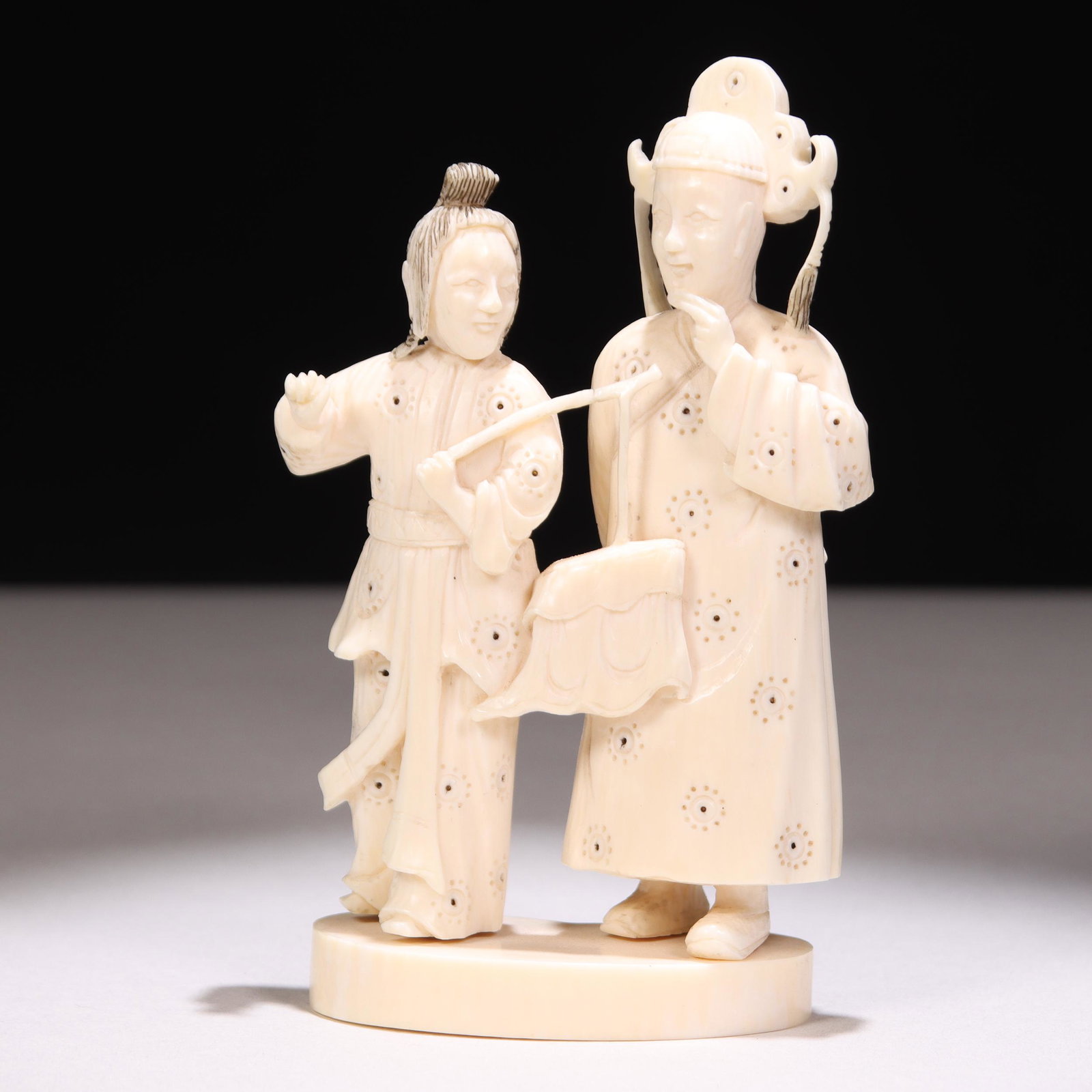 Japanese Meiji Okimono Figure: Please study all photographs carefully to get an accurate representation of the item. Please message us for information on dimensions/condition report. We offer in-house shipping internationally (US a