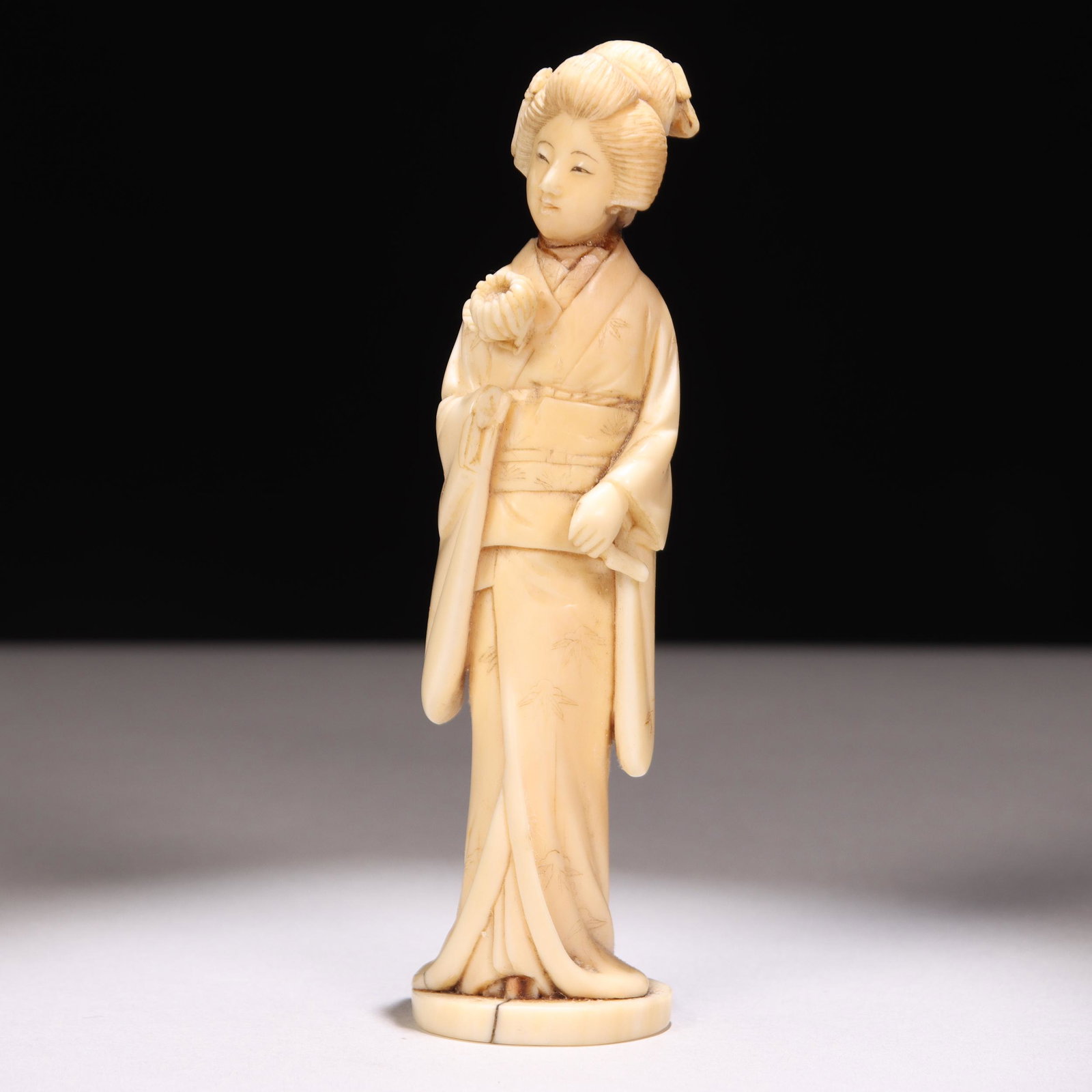 Japanese Meiji Okimono Figure: Please study all photographs carefully to get an accurate representation of the item. Please message us for information on dimensions/condition report. We offer in-house shipping internationally (US a