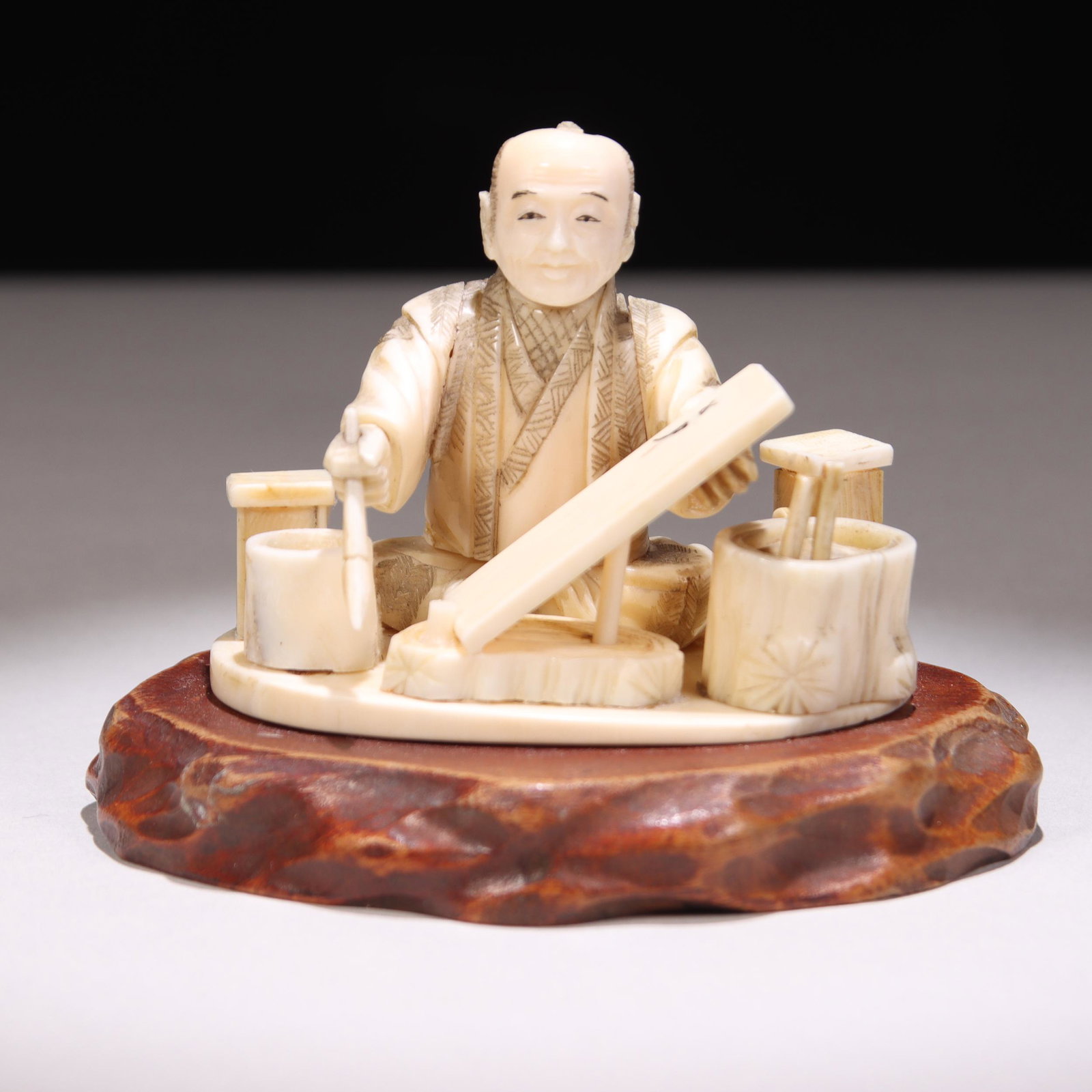 Japanese Meiji Okimono Figure: Please study all photographs carefully to get an accurate representation of the item. Please message us for information on dimensions/condition report. We offer in-house shipping internationally (US a