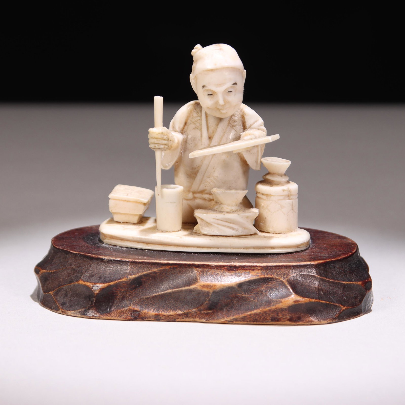 Japanese Meiji Okimono Figure: Please study all photographs carefully to get an accurate representation of the item. Please message us for information on dimensions/condition report. We offer in-house shipping internationally (US a