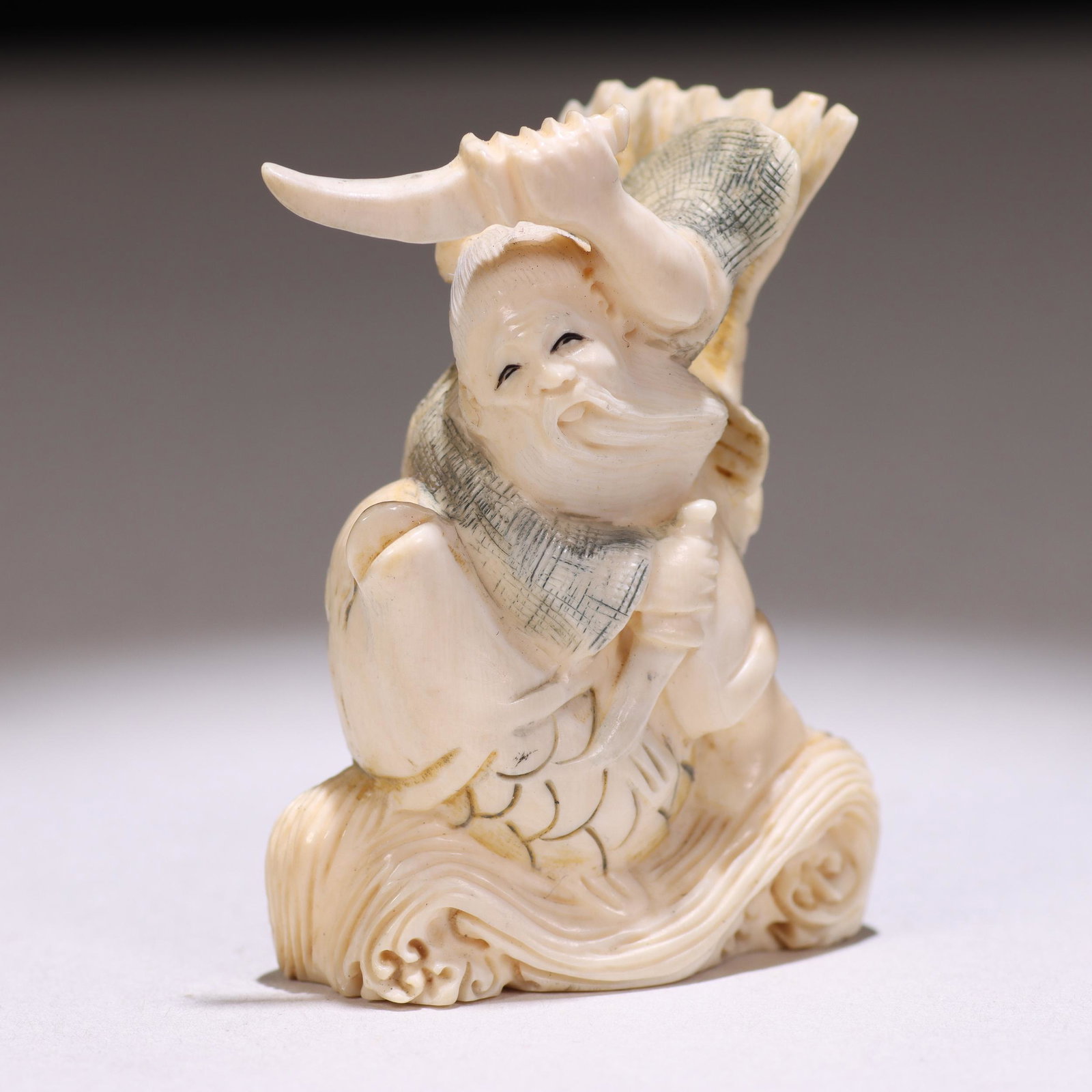 Japanese Signed Meiji Netsuke Figure: Please study all photographs carefully to get an accurate representation of the item. Please message us for information on dimensions/condition report. We offer in-house shipping internationally (US a