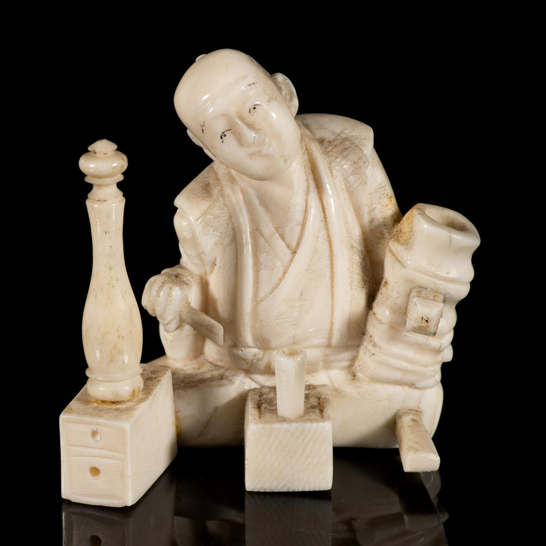 Japanese Meiji Okimono Figure: Please study all photographs carefully to get an accurate representation of the item. Please message us for information on dimensions/condition report. We offer in-house shipping internationally (US a