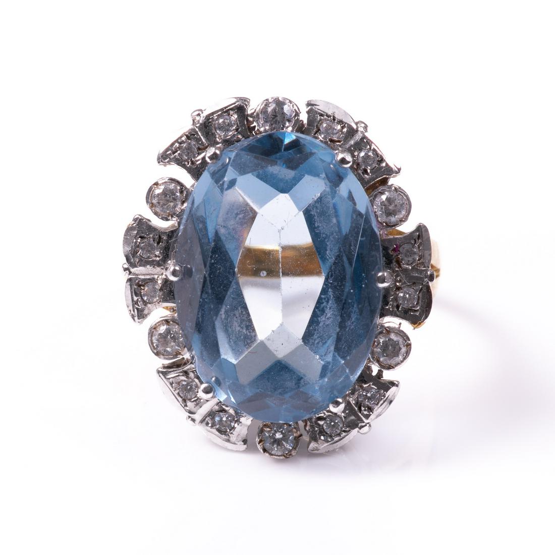 Aquamarine Paste Gilded Ring: Please study all photographs carefully to get an accurate representation of the item. Please message us for information on dimensions/condition report. We offer in-house shipping internationally (US a