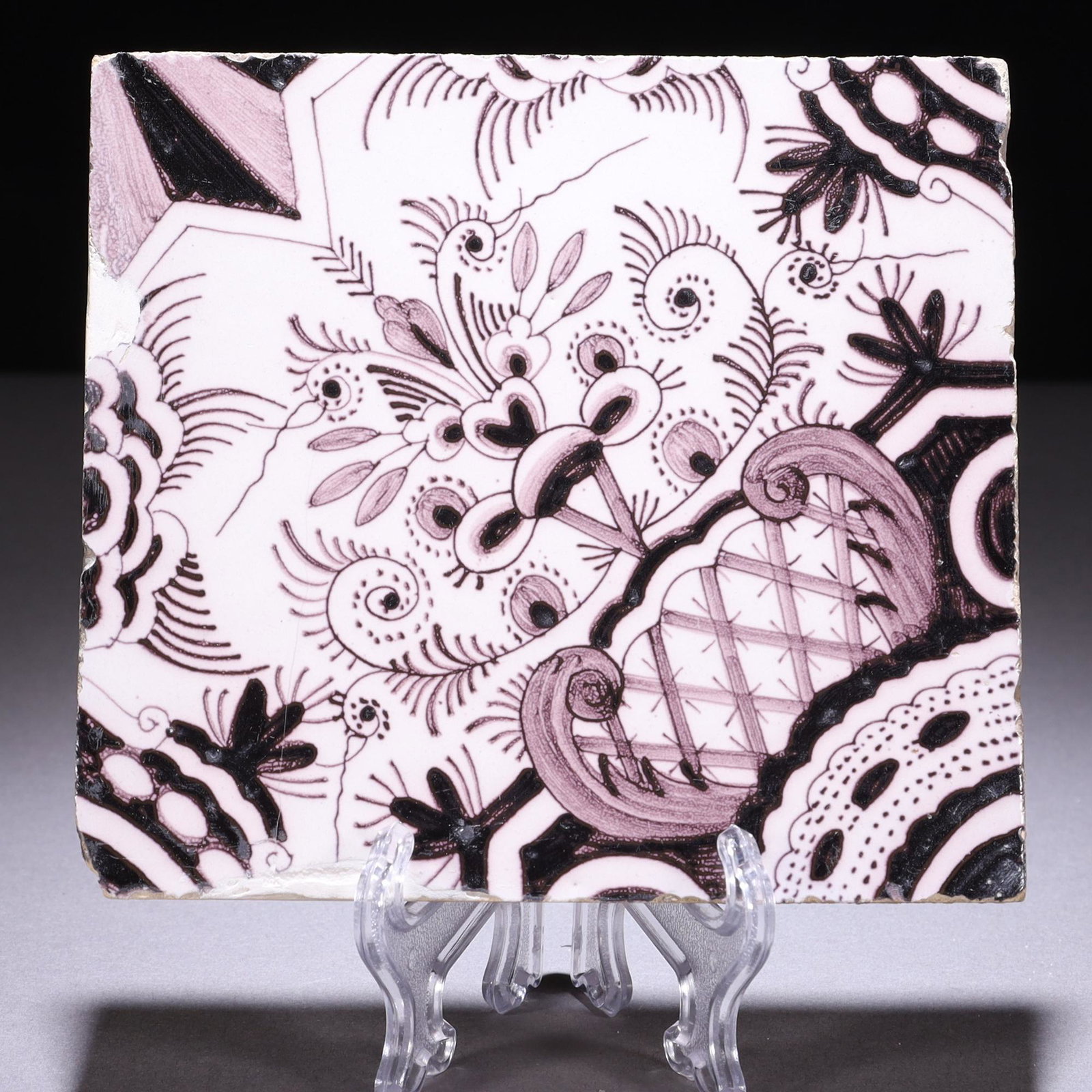 18th Century Ceramic Tile: MEASURING APPROX 12.1 X 13.2CM. Please carefully study all photographs to get an accurate idea of the object. In good condition, as seen. Shipping is in-house and we ship internationally to US and res