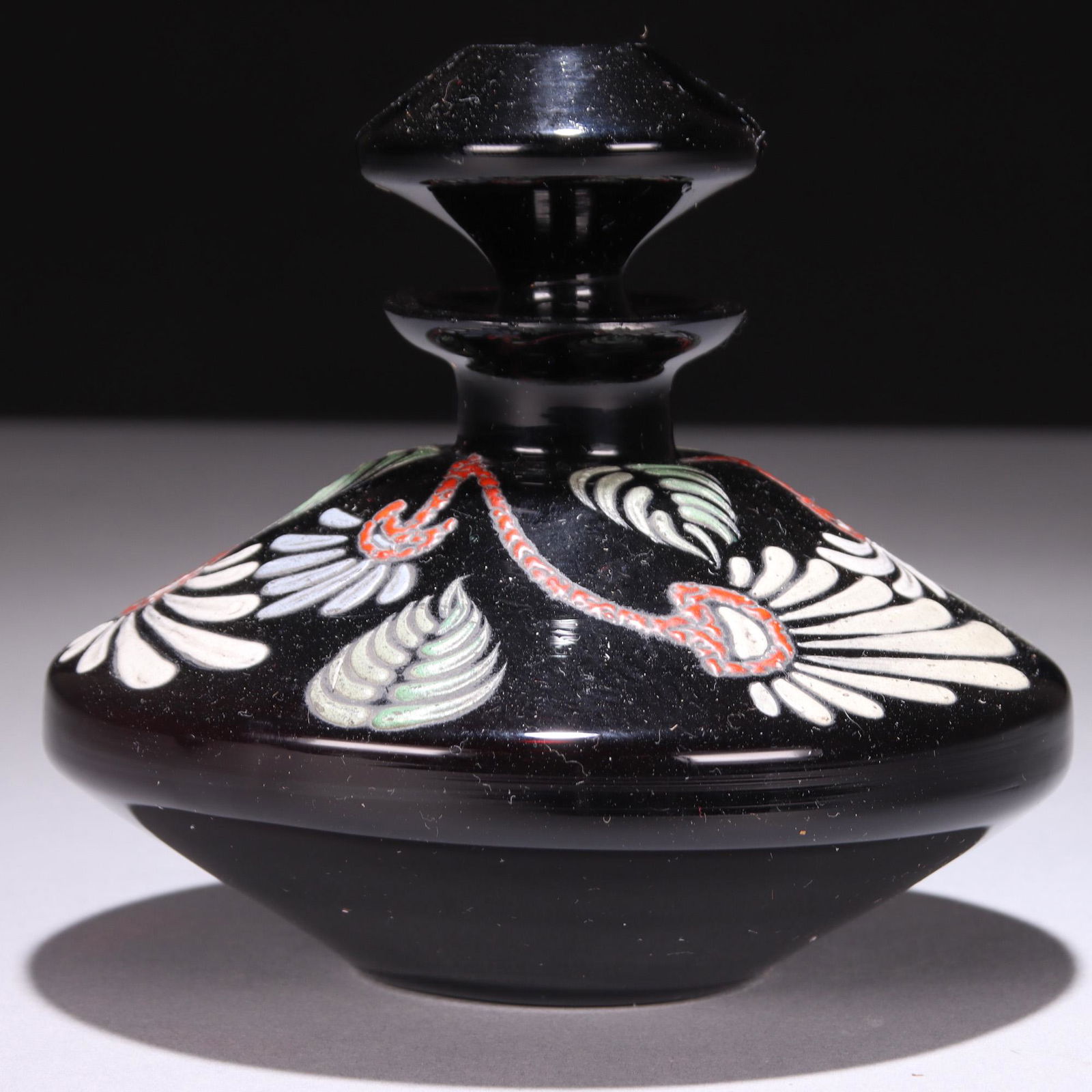 Art Deco Enamel Glass Bohemian Perfume Bottle: MEASURING APPROX 10 X 11.5CM. Please study all photographs carefully to get an accurate representation of the item. We offer in-house shipping internationally (US and rest of the world. Dispatched fro