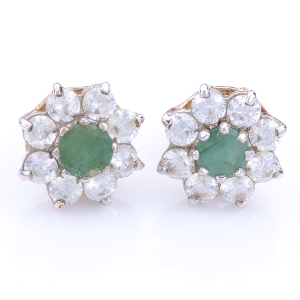 18 Kt. Gold Emerald Cluster Earrings: Please study all photographs carefully to get an accurate representation of the item. Please message us for information on dimensions/condition report. We offer in-house shipping internationally (US a