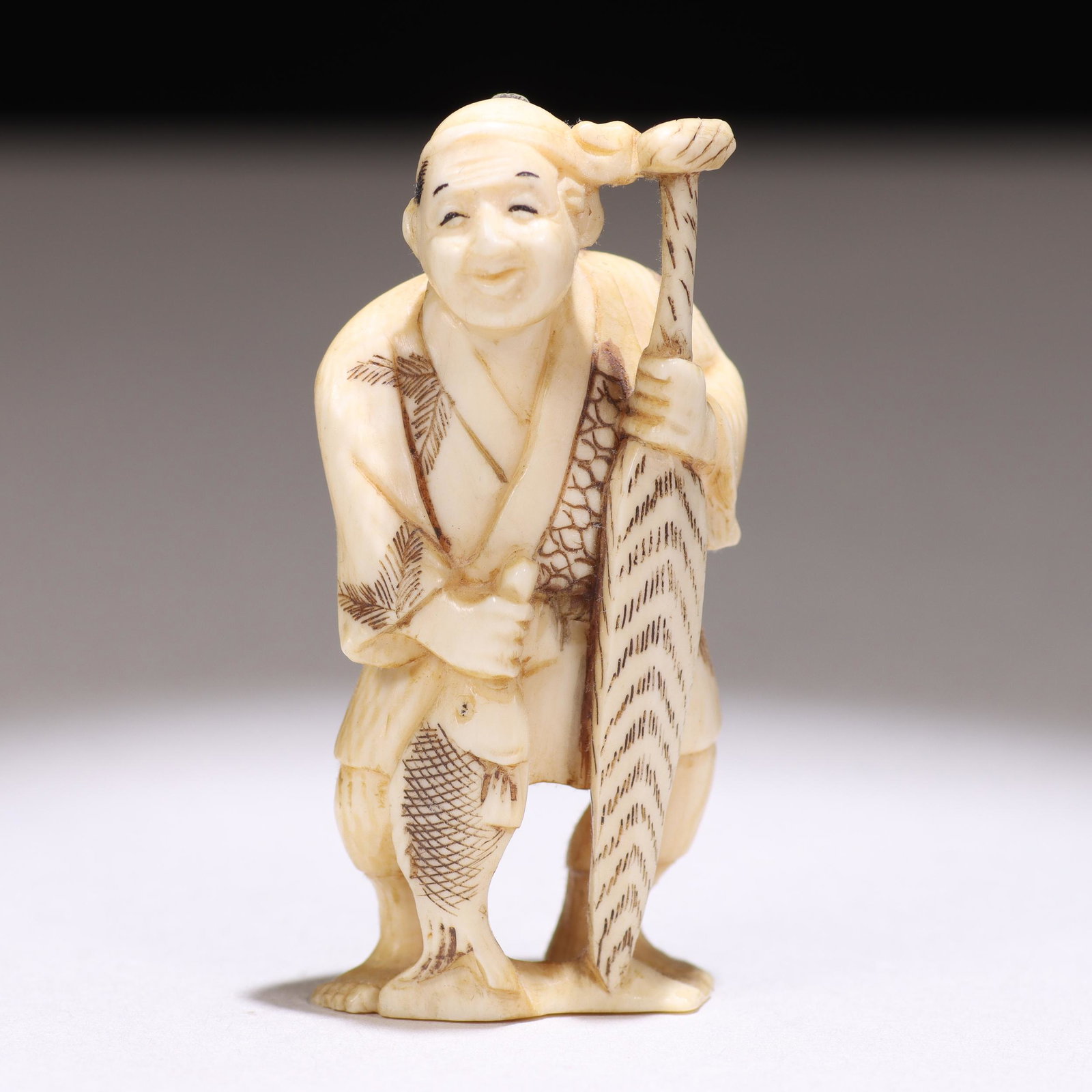 Japanese Signed Meiji Netsuke Figure: Please study all photographs carefully to get an accurate representation of the item. Please message us for information on dimensions/condition report. We offer in-house shipping internationally (US a