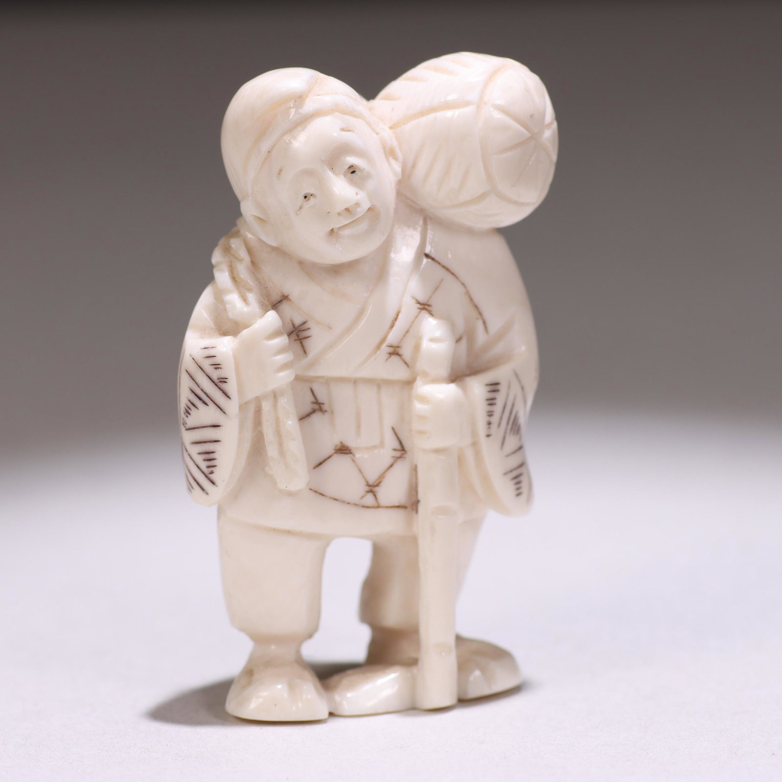 Japanese Signed Meiji Netsuke Figure: Please study all photographs carefully to get an accurate representation of the item. Please message us for information on dimensions/condition report. We offer in-house shipping internationally (US a