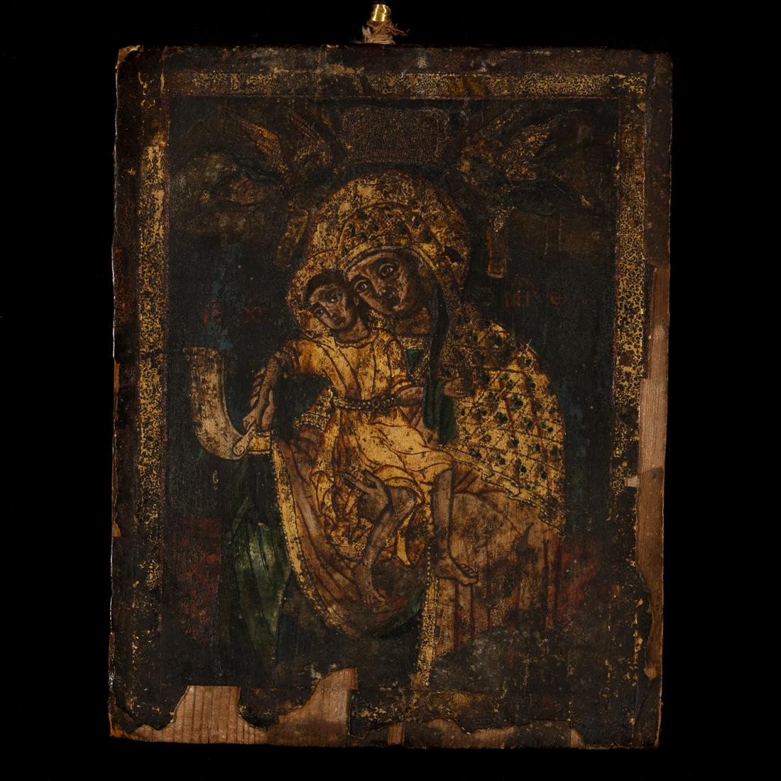 18th C Russian Tempera Icon of Madonna & Child: Please study all photographs carefully to get an accurate representation of the item. Please message us for information on dimensions/condition report. We offer in-house shipping internationally (US a