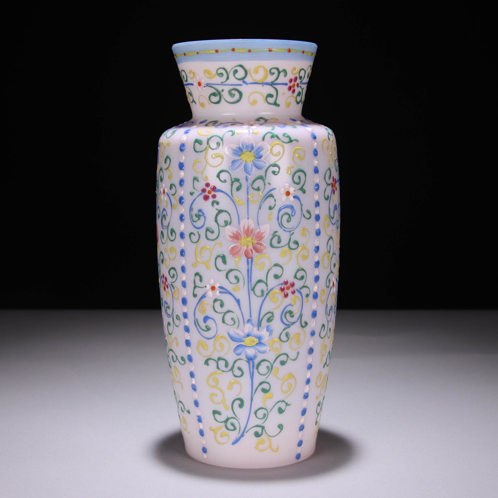 Large Bohemian Enamel Opaline Glass Vase: MEASURING APPROX 22.5 X 10CM. Please study all photographs carefully to get an accurate representation of the item. We offer in-house shipping internationally (US and rest of the world. Dispatched fro