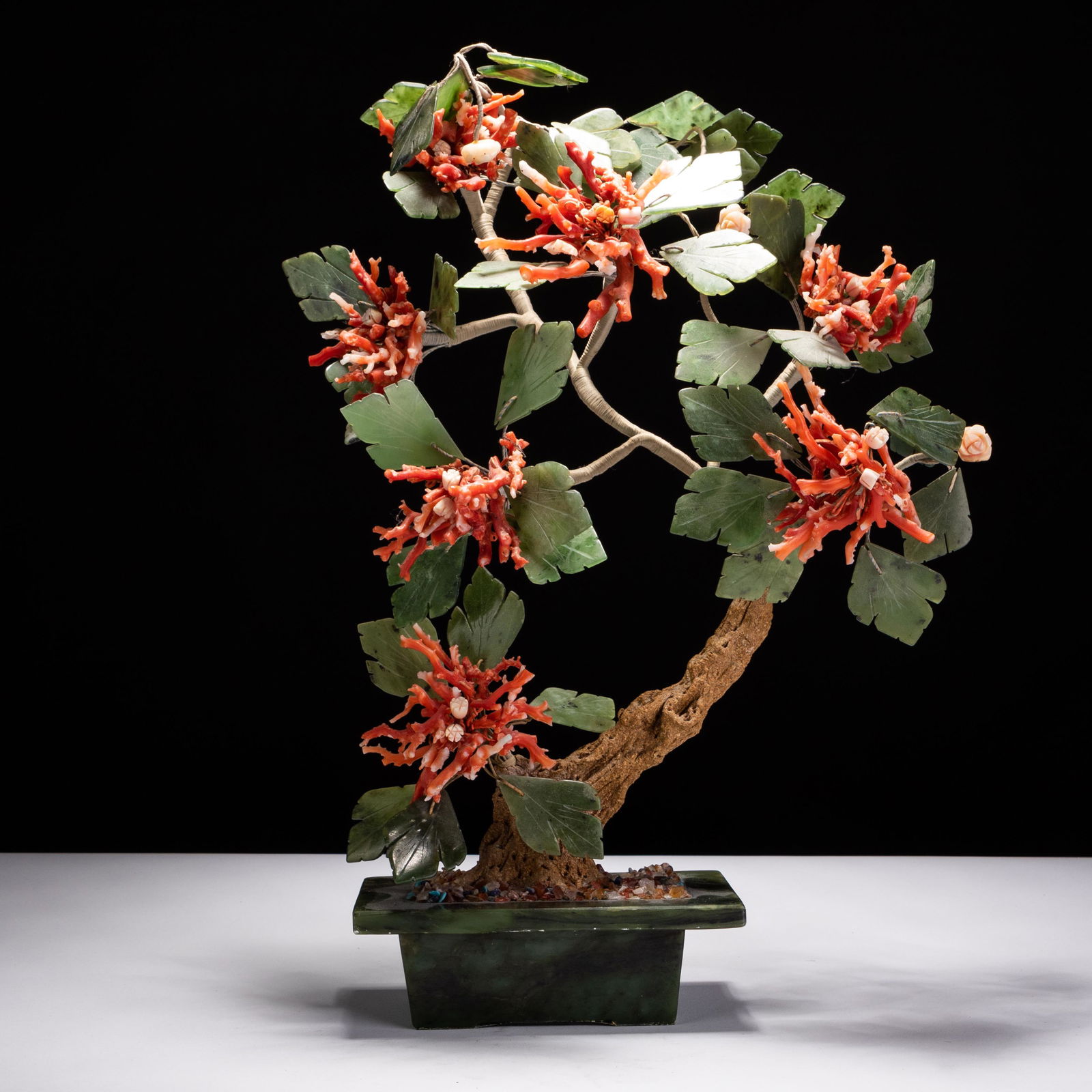 Chinese Carved Jadeite & Coral Bonzai Tree (1 of 5)