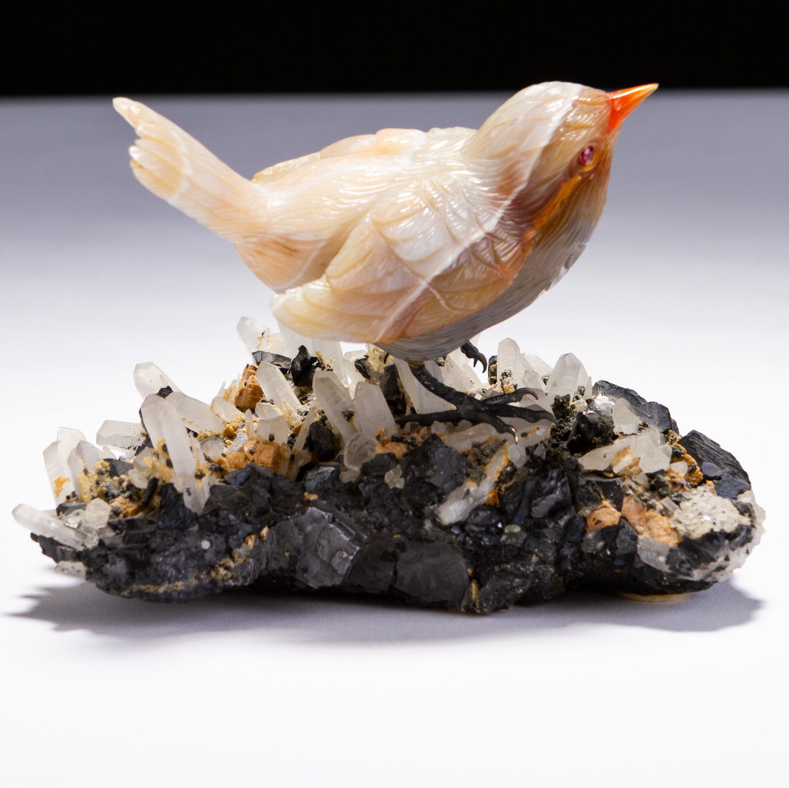 Peter Muller Carved Gemstone Bird Sculpture on Geode (1 of 5)