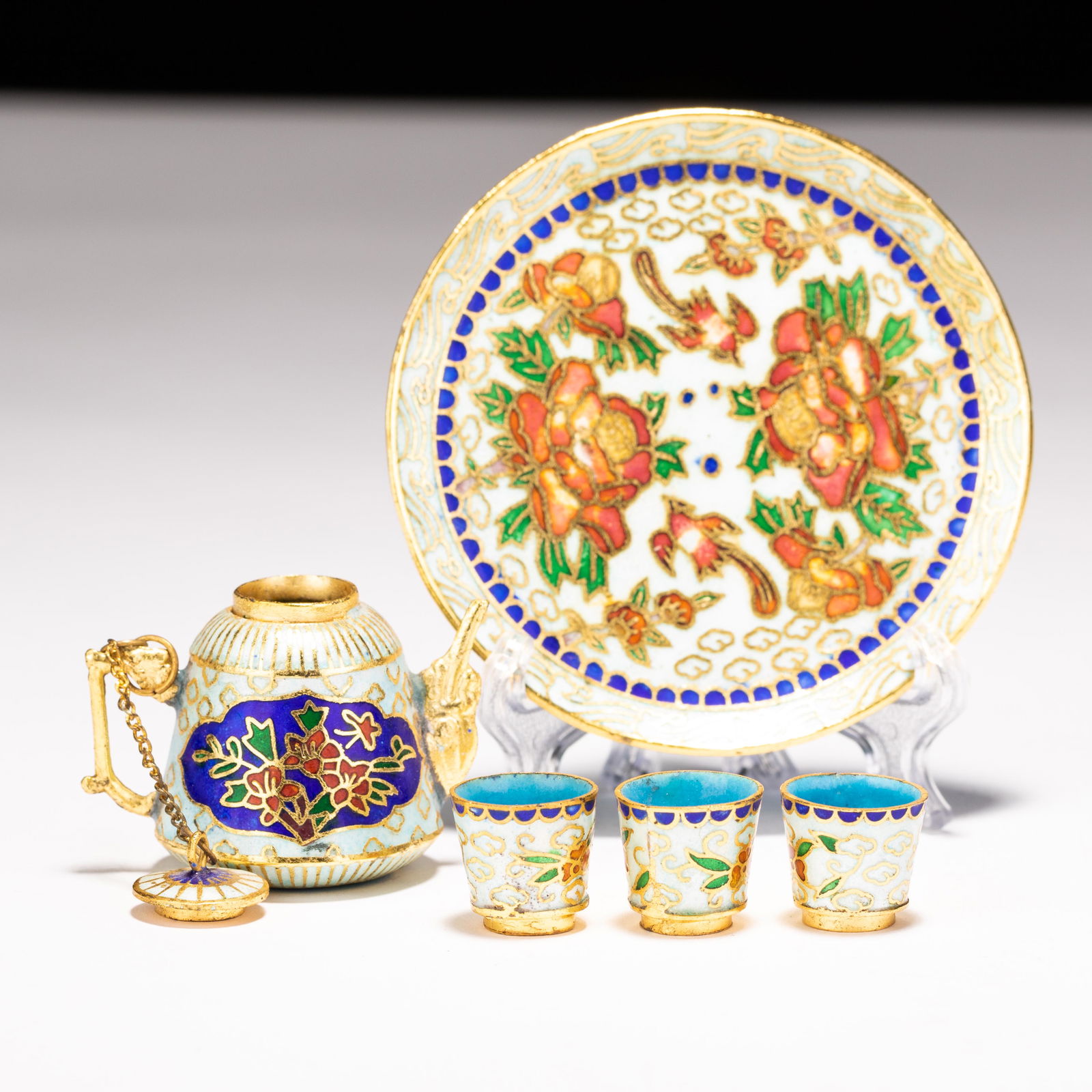 Chinese Miniature Cloisonne Enamel Tea Set (1 of 9)