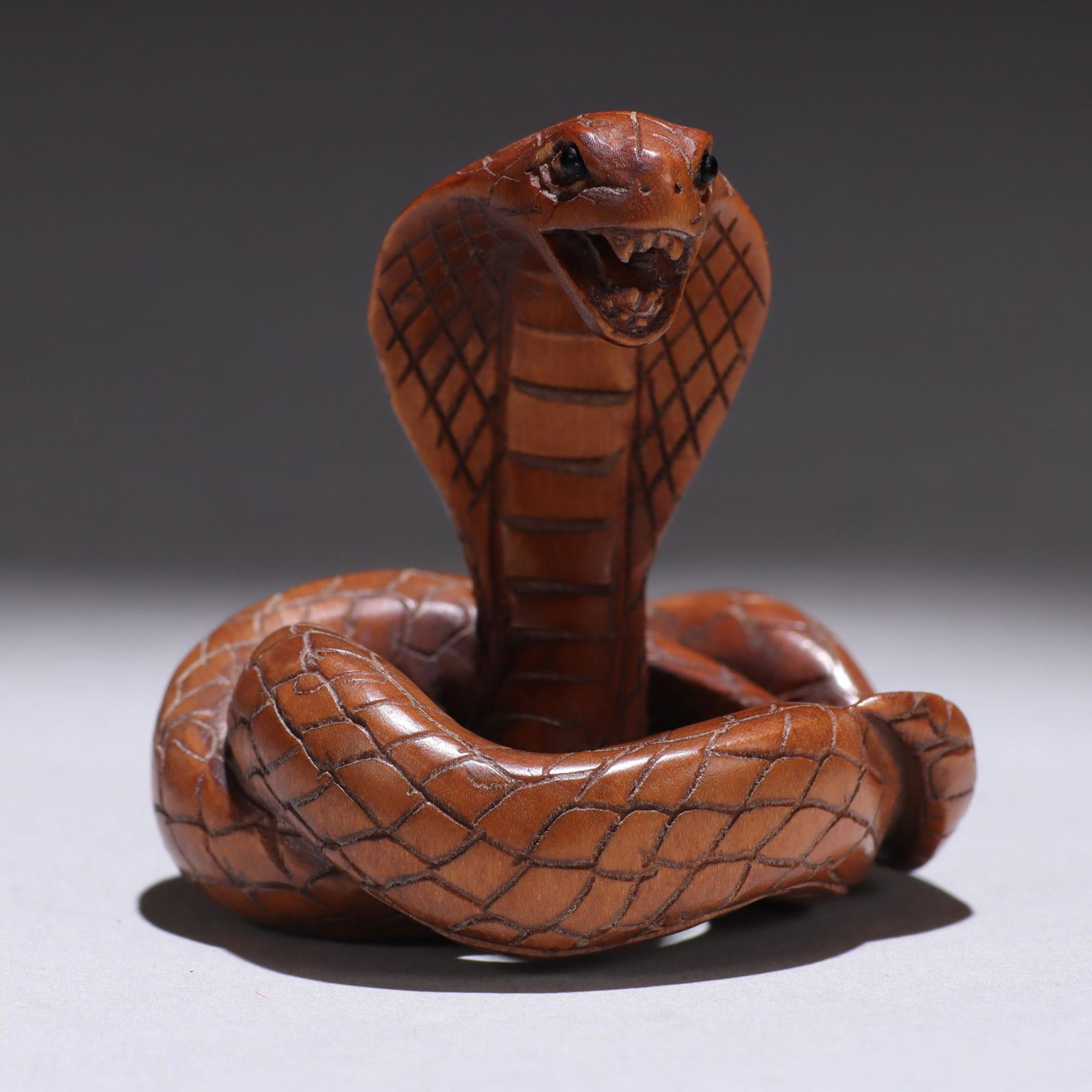 Japanese Signed Boxwood Netsuke of Cobra Snake (1 of 6)