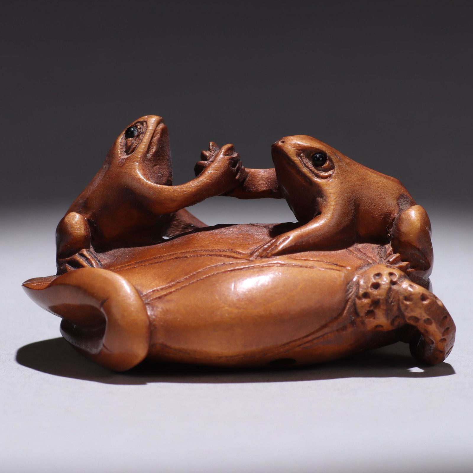 Japanese Signed Boxwood Netsuke of Toads (1 of 6)