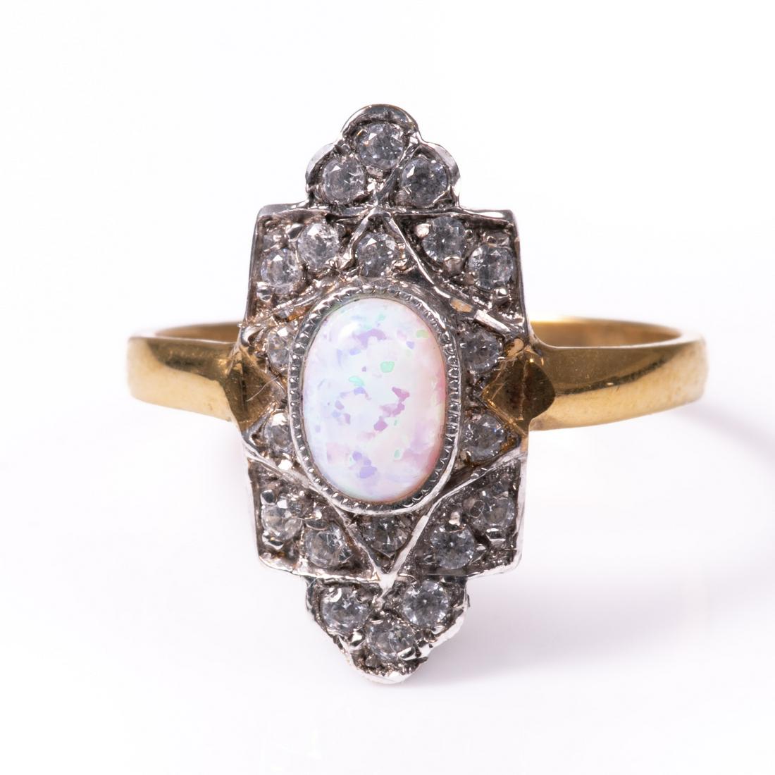 Art Deco Cultured Opal Navette Ring (1 of 1)
