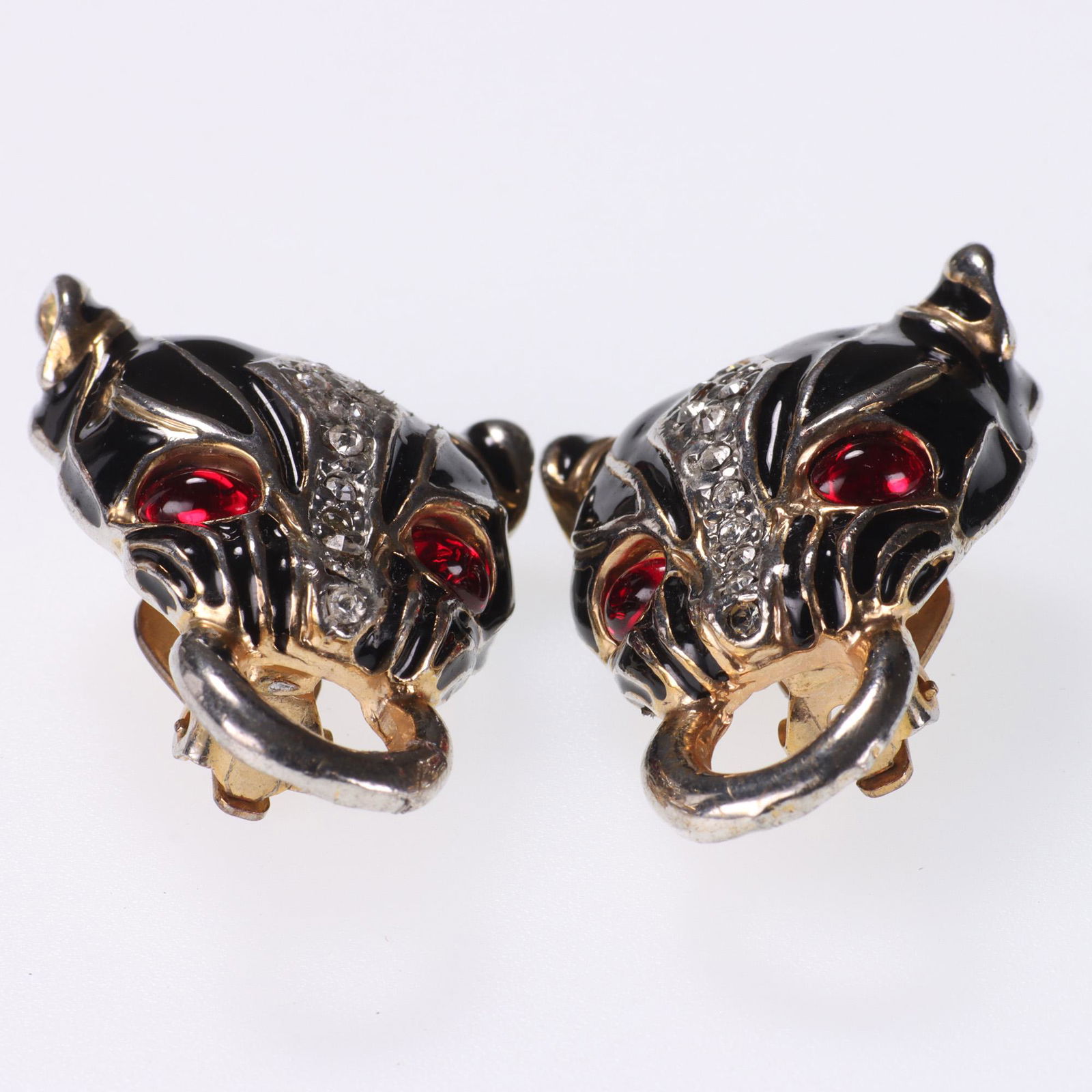 Art Deco Cartier Style Enamel Leopard Earrings (1 of 6)